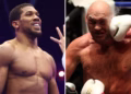 A split image Anthony Joshua and Tyson Fury , two heavyweight greats.